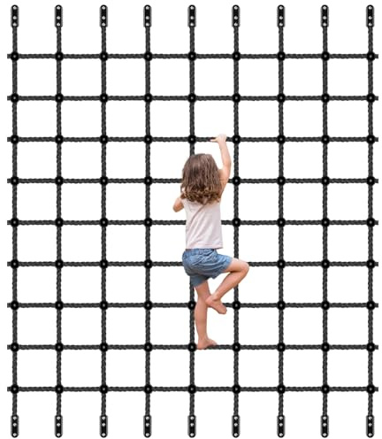 BeneLabel Klättringsportik, klätternät för utomhusbruk, stegspel, nylonrep med hårdvarukit, utomhusspel, gunga för barn, lekplats, stuga, träningstillbehör, 200 x 200 cm