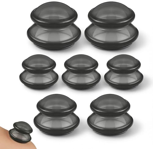 TOATELU Coppette in silicone, 7 coppette in silicone, anti-cellulite, in vetro flessibile, 3 diverse dimensioni, allevia il dolore e le articolazioni, per tutto il corpo, nero