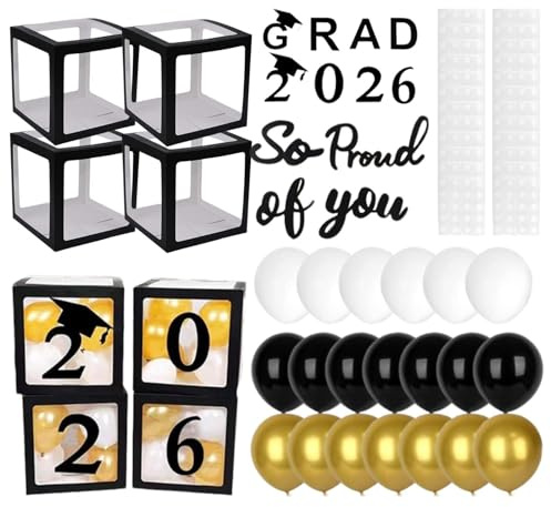 Decoraciones Promoción 2026 | de Globos y Centros de Mesa con Cajas - Decoraciones Para La Graduación 2026,para Reuniones Universitarias en Interiores y Exteriores Porche