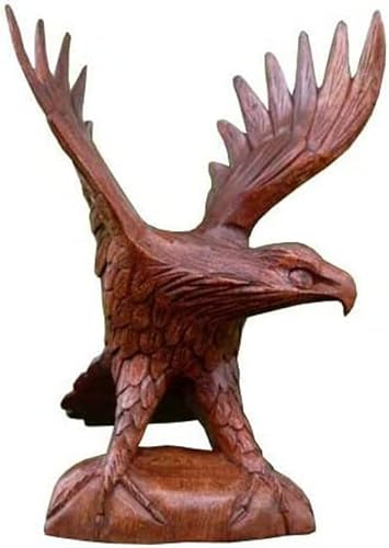 Wogeka Scultura aquila 20 cm in colore legno – Uccello rapacista in legno & scultura in legno – intagliato a mano su Bali in legno di soar – figura animale come aquila – 01