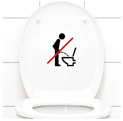 Grandora WC Deckel Sticker - Bitte im Sitzen pinkeln Schild I schwarz 11 x 12 cm I Piktogramm WC Bad Badezimmer Toilette Klodeckel Aufkleber W733