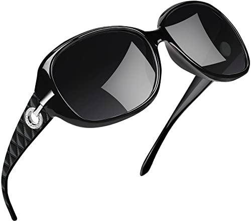 Joopin Lunettes de Soleil Polarisantes Surdimensionnées pour Femmes Protection UV400 Large Monture Lunettes Solaires Vintage Fashion Noir