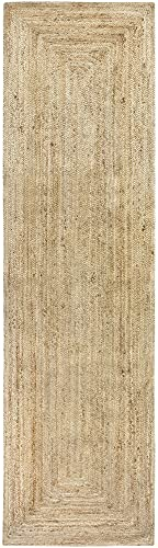 HAMID Jute Teppich, Alhambra Teppich Handgewebt 100% Naturfaser de Jute, Wohnzimmer, Schlafzimmer, Flurteppich, Farbe Natur (80x300cm)
