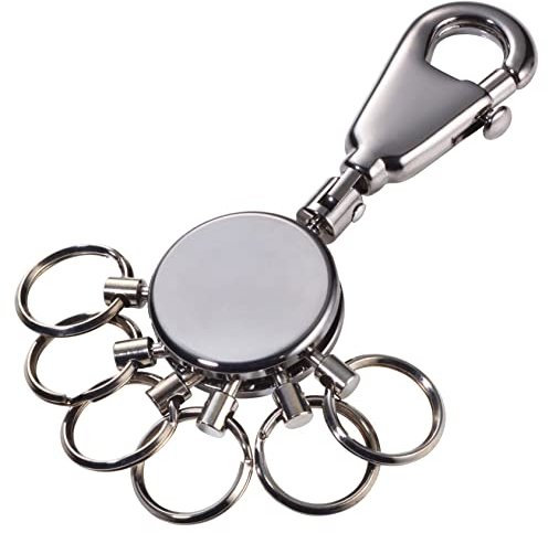 TROIKA Patent Schlüsselorganizer Karabinerhaken Schlüsselorganisation mit abnehmbaren Ringen PATENT – Schlüsselbund – 6 ausklinkbare Ringe – Messing, Metall – verchromt – black chrome