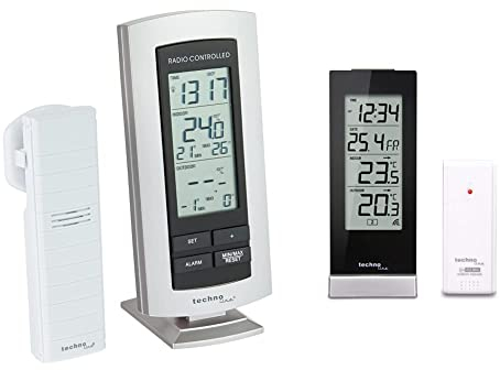 Technoline WS 9767 Wetterstation mit Funkuhr, Innen- und Außentemperaturanzeige, hochglanz, schwarz & WS 9140-IT klassische Wetterstation mit Funkuhr,Innen- sowie Außentemperaturanzeige, silber