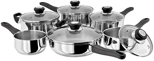 Judge Vista Stainless Steel Set of 6 Induction Pans, 20cm Casserole, 24cm Saute Pan, 16/18/20cm Saucepans with Lids, 14cm Milk Pan, Silver