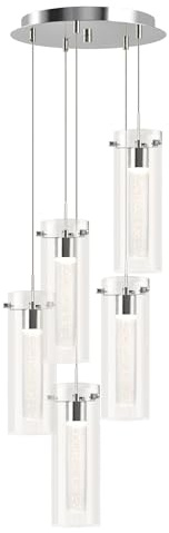 hykolity 5-Light Bubble Glass Pendant Light, 3CCT Dimmable LED Chandelier, Polished Nickel Modern Hanging Ceiling Light for Kitchen Island, Dining Room, Bedroom, ETL Listed