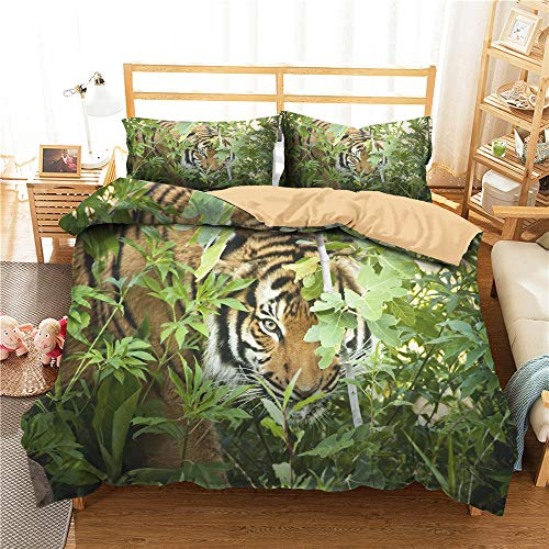 Morbuy Bettbezug Bettwäsche Set, Tiger 3D Drucken Bettwäsche-Set Deluxe Mikrofaser Junge Mädchen Weiche mit Reißverschluss Bettbezug und Kissenbezüge (220x240cm,Dschungel Tiger)