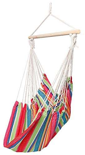 LINDER LEX Hängesessel mit Holzgestell ca 100 x 90 cm, Farbe:Bunt gestreift