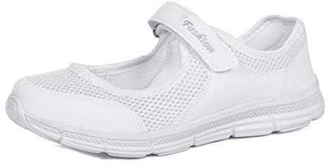 ERLINGO Bekväma arbetsskor för kvinnor halkfria justerbara andningsbara slip-on promenadsneaker casual amning ortopediska lätta skor, - Vitt - 42 EU
