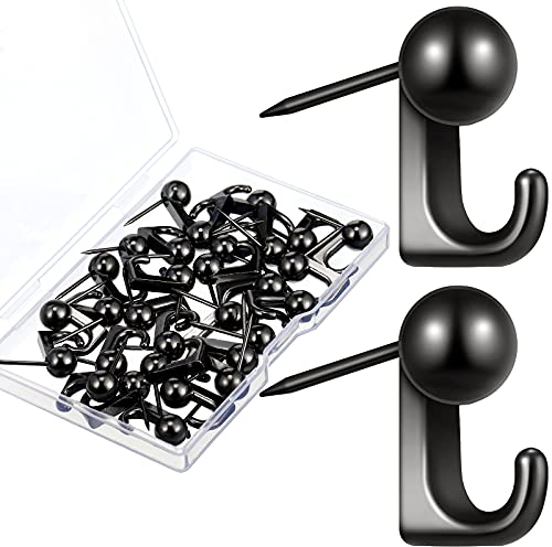 Jetec 30 Pieces Metal Push Pin Hangers Pin Wall Hooks Picture Hanging Picture Nails Frame Oil Painting Hooks on Wooden or Fabric Wall for Home or Office(Black)