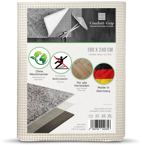 Comfort-Grip Teppichunterlage -OHNE WEICHMACHER- (190 x 240 cm, Haftgitter-Natur) Antirutschmatte für Teppich