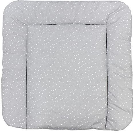 TupTam Baby Wickeltischauflage mit Baumwollbezug Gemustert, Farbe: Kleine Sterne/Grau, Größe: 70 x 50 cm