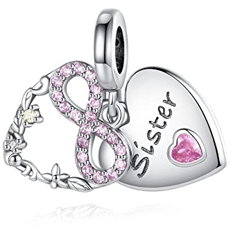 Charmes Coeur de soeur pour Bracelets - Charms de Perles ajourées en Argent Sterling 925, charmes de Coeur d'amour pour Bracelets et Colliers pour Femmes