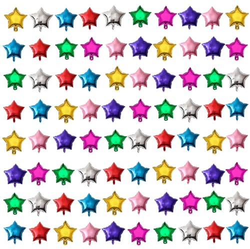 5 Inch Star Shape Foil Balloon 80pcs Mini Mylar Helium Balloons Rainbow Star Balloons for Birthday Party Wedding Party Decoration. （cannot float）
