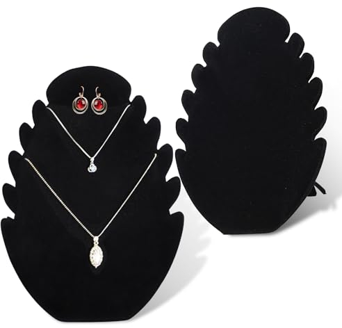 NCOALE Necklace Stand, 2PCS Black Velvet Necklace Holder Jewelry Display Hanging Earring Pendant Chain Holder Organizer With 5 Notches for Chains (Black)