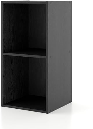 Homes: Inside + Out Apexa 2-Cube Storage Organizer Shelves, Stackable Wood Bookcase Fits Cubby Bins for Organization, Dorm Teen Room Decor & Home Office, Black