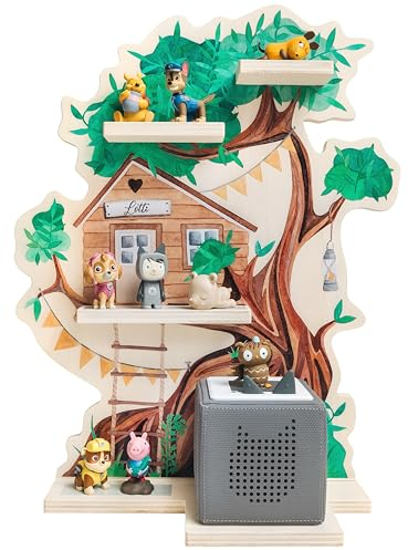 wunderwunsch® - Personalisiertes Tonie Regal für Kinderzimmer - Magnetisches Toniebox Regal für Toniebox & Figuren mit abgerundeten Ecken & Kanten (Baumhaus)