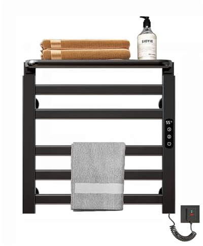 LNXGJJ Toallero Eléctrico Pequeña 100W, Calientatoallas Eléctric 50 * 50cm Secador de Toallas Radiador con Control Táctil LCD, Temporizador, Termostato, Estante Plegable, Bajo Consumo, Negro