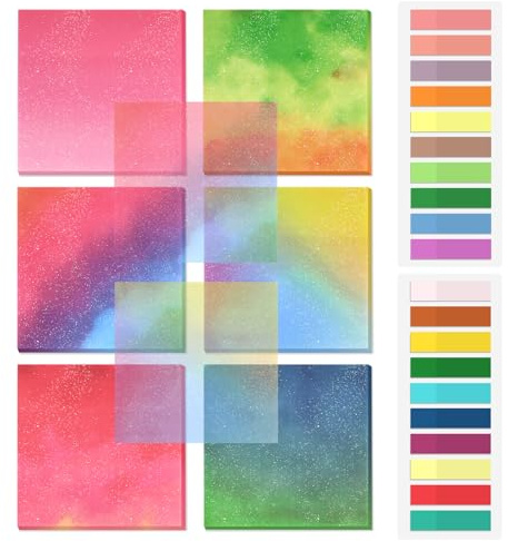 BAYTORY 500 Sheets Transparent Sticky Notes, 3 x 3 Glitter Clear Memo Pads, Translucent Self-Stick Index Tabs, See Through Self-Adhesive Note for Bible Accessories (Multicolor Gradient)