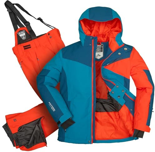 Killtec Jungen Skianzug Größe 164 wasserdicht 10.000 mm Wassersäule - Skijacke dunkelblau, Skihose orange