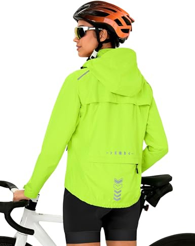 FitsT4 Sports Veste de cyclisme pour femme - Imperméable - Respirante - Coupe-vent - Pour l'été - Veste d'extérieur réfléchissante, Jaune fluo, L
