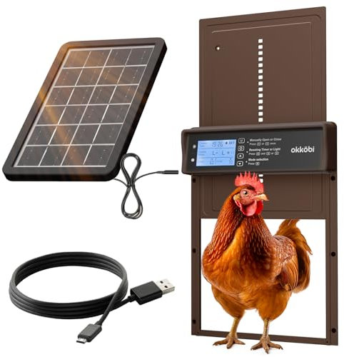 Okkobi Hühnerklappe Automatisch Solar - LCD Display - Automatische hühnerklappe mit Fernbedienung, Lichtsensor & Timer - Sicherheit & Seelenfrieden: Sicherheitsmechanismus - 5 Jahre Schutz