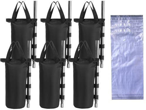 Canopy Weight Bags Set with Water Storage Bags for Gazebo, Tent, Marquee, Carport,6-Pack Sand Bags and 6-Pack Water Bags, Black (Black, R-6PCS)