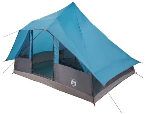 vidaXL Tente Tipi avec Toit Bleu 364 x 281 x 257 cm Taffetas, Tente de Jardin et terrasse, abri Moderne pour la Famille, tipi spacieux, Base de Camping écolo