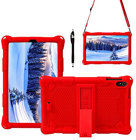 Tablettskydd Tablet-fodral For IPlay 40, mjukt och lätt silikonstötsäker droppskyddskåpa med kickstand och axelrem Hemma för surfplatta(Rosso)