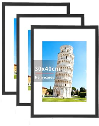 Henrycares Cornice 30x40 Set da 3 con Passepartout, Cornici Nere 30 x 40 cm da Parete Orizzontale/Verticale, Adatte per Foto, Diploma, Poster e Quadri, portafoto picture photo frames
