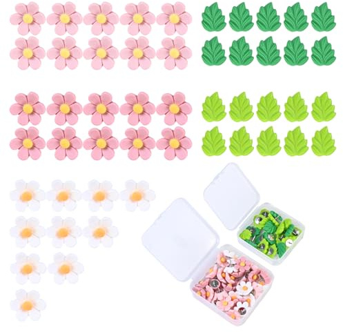 Juego de 50 Chinchetas para Corcho, 1.88x1.88 cm, Creativos de Flores y Hojas Verdes, Adecuados para Usar en Tableros de Corcho, Fotografías, Notas Adhesivas, Tableros de Fieltro y Otras Superficies