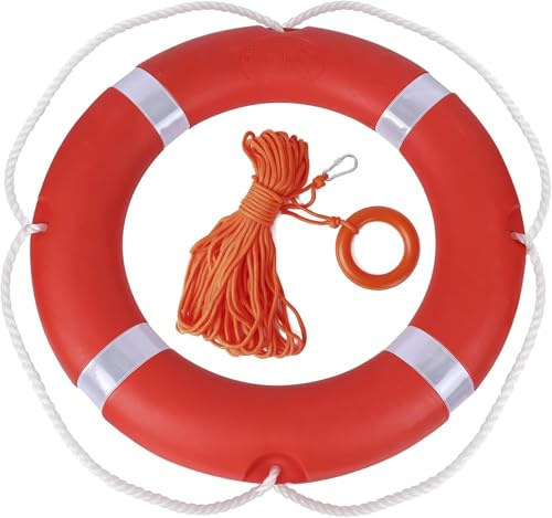 Aro Salvavidas de Barco de 58 CM con Cuerda de aro Salvavidas Flotante de Agua 30 M, 1,5 KG estándar Internacional Profesional al Aire Libre Anillo Salvavidas (58cm/ 23inch)