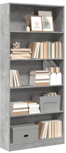 Frdhee Libreria per ufficio, libreria, scaffalatura a gradini, grigio cemento, 80 x 24 x 176 cm, materiale in legno, per ufficio, soggiorno, camera da letto, cucina, design moderno