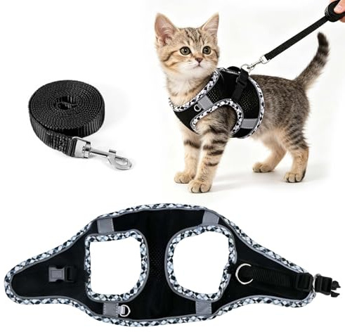 Black, S,Cat Harness and Lead Set Escape Proof
