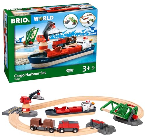 BRIO World 33061 Container Hafen Set - Mit Hafenbrücke und beweglichem Kran zum Beladen des Frachtschiffes - Geeignet für Kinder ab 3 Jahren