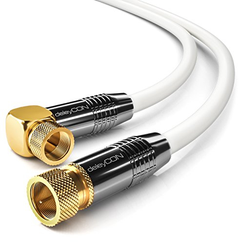 deleyCON 7,5m SAT Antennenkabel Satellitenkabel Koaxialkabel - HDTV Full HD 4K - F-Stecker 90° Gewinkelt zu F-Stecker Gerade - Weiß