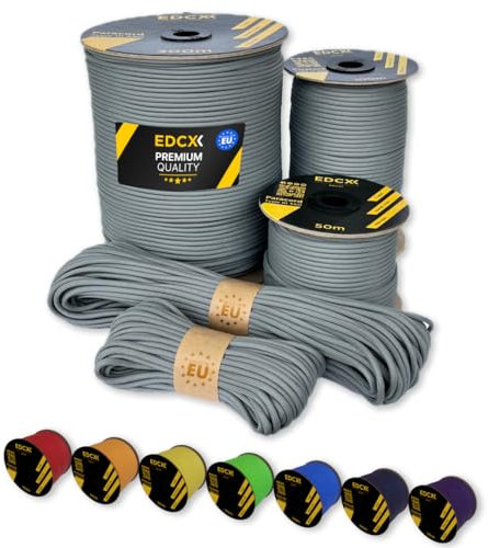 Paracord EdcX de 4 mm, más de 35+ Colores sólidos (10 m, 15m, 30m, 50m, 100m, 300m) | Ideal para Camping, al Aire Libre | Cuerda 100% Nailon 4mm | Cuerda Tactica 550 Tipo III