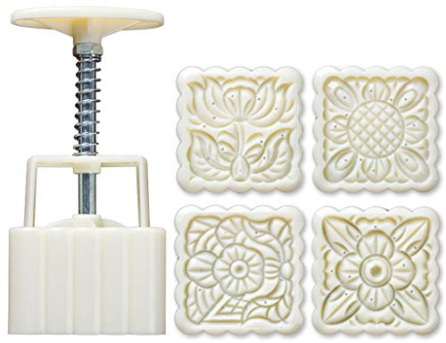 NOWON 4 Pezzi Quadrato Stampa a Mano Timbro Luna Decorazione Torta barile Mooncake Stampo 125g Strumento Fai da Te