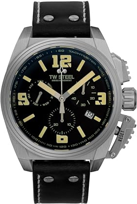 TW Steel Swiss Canteen herrkronograf, 46 mm, med läderarmband, SVART, Rem