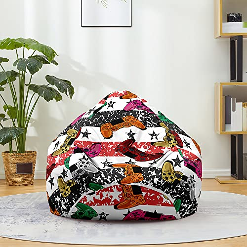 Treer Sitzsack Bezug ohne Füllung Kinder Erwachsene Sitzsackbezug Kreative Spielmaschine Drucken Abnehmbarer Waschbar Sitzsack Außenbezug Spielzeug Aufbewahrungstasche (80x90cm,Rot Schwarz)