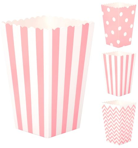 JOYSKY 26 Pièces Pop-Corn Boîtes Rose Popcorn Box Pot Pop corn Sacs Popcorn à Rayures Boîte Rose Pour Cinéma Collations de Fête Bonbons Sacs Cadeaux de Noël Anniversaire, Boîtes à Bonbons