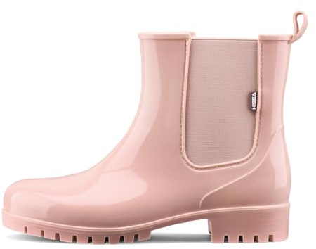 HISEA Short Rain Boots for Women Waterproof Garden Shoes Anti-Slipping Ankle Chelsea Rainboots for Ladies with Comfort Insole Lightweight Stylish Rubber Rain Shoes Outdoor Work Booties, Size 8 Pink