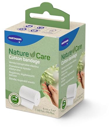 Hartmann Nature & Care Vendaje de Algodón, Fijación de Apósitos, Estabilización de Músculos y Articulaciones, Compresión, Eco-Friendly, Envase Libre de Plásticos, Materiales Naturales, 6 cm x 5 m, 1