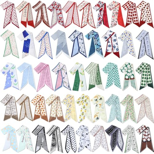 Funnysoft 48 Pcs Bulk Purse Scarf Headband for Women Hair Purse Scarf Handbag Ribbon for Women Headband Neck Decorative Fashion Gifts