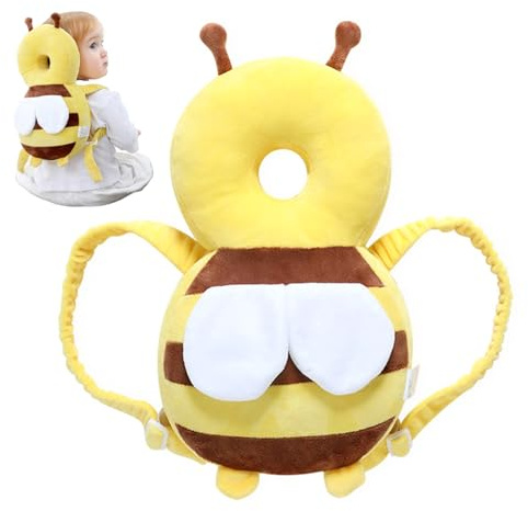 Baby Head Protector Backpack, Cute Bee Baby Head Protector with Chest Strap, Adjustable Stuffed Head Protection Backpack, Baby Fall Back Head Protector (Yellow)
