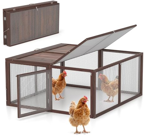 Chicken Coop, Wooden Rabbit Hutch w/Handle & Opening Doors(Brown)