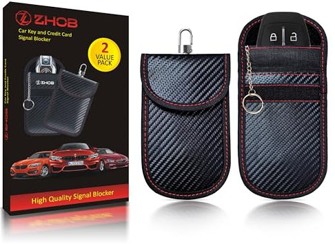 Car Key Signal Blocker Pouch Faraday Pouch for Car Keys, 2 Pack, Keyless Entry Signal Blocker Anti-Theft RFID Blocking Wallets Key-Fob Protector Bag for Vehicle Security