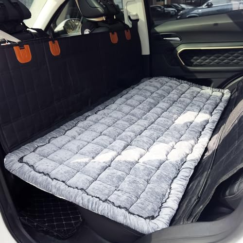 AEEISHOMEREFORM Grey Plaid Dog Bed for Car Back Seat, 24.8x54 inch, Non-Slip, Machine Washable, Handcrafted, Layered Construction