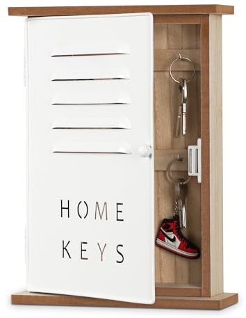 WPAJIRZO Cassetta portachiavi moderna per corridoio, cassetta portachiavi con 6 ganci, colore bianco, per montaggio a parete o da tavolo, portachiavi con motivo Home Keys